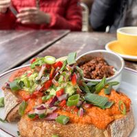 Vegan avocado toast but pimped up!  at The Breakfast Club in East London