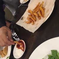 Sweet potato fries with vegan mayo and homemade ketchup. at Chīsù De - Veggie Table in Beijing