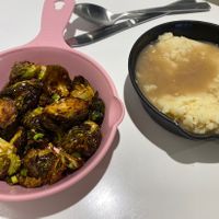 Delicious Brussel sprouts and mashed potatoes!  at Vivi's Veggie in Seoul