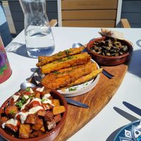 Patatas bravas, battered aubergine, garlic mushrooms at SaltHouse in North Shields