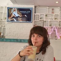 Me enjoying a banana and peanut drink at Soul Phuket in Phuket