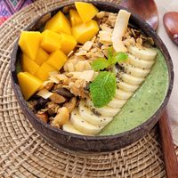 Green matcha bowl and Cappuccino with oat milk at Soul Phuket in Phuket