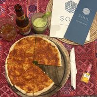 Thc yuzu-banana drink, a green juice (I forget which one lol) and margarita pizzaa  at Soul Phuket in Phuket