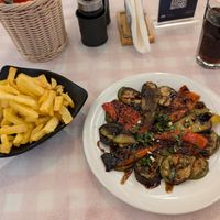 grilled veggies, fries at Shije Fshati in Tirana