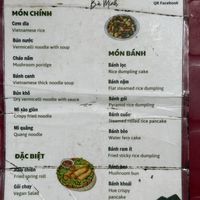 Menu  at Ba Minh in Hue