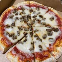 Vegan cheese and vegan sausage  at Pizza Transit in Niles