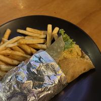 Falafel wrap and fries (warning the fryer is not exclusively vegan)  at Jungle SV in El Tunco