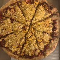 Pepperoni, sausage and banana peppers with stuffed crust.   at Vegan Pizza House in Vancouver