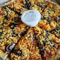 Mushroom pizza at Vegan Pizza House in Vancouver