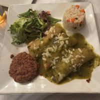 Enchiladas Veganos with white ricee  at El Nuevo Mexicano in Chicago