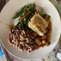 Buffet with fried tofu at Warung Jaba in Canggu
