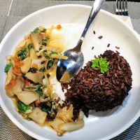 Fried mushrooms with rice at Plant-erian in Krabi