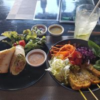 My full meal: Satay Tofu Salad + V-Bacon Wrap + Fresh Limeade at Plant-erian in Krabi