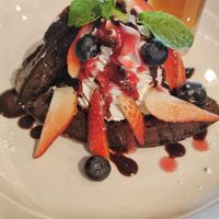 Chocolate waffles with coconut cream and fruits at Plant-erian in Krabi