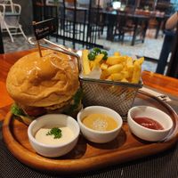 And  vegan hamburger at Plant-erian in Krabi