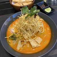 Coconut noodle soup with a portion of Roti  at Plant-erian in Krabi