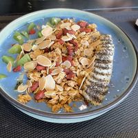 Blue Spirulina smoothie Bowl (SO TASTY and good!!)  at Plant-erian in Krabi
