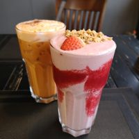 Iced Thai tea & strawberry and banana protein smoothie  #Veganuary at Plant-erian in Krabi