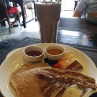 Pancakes with facon & chocolate protein smoothie  #Veganuary at Plant-erian in Krabi