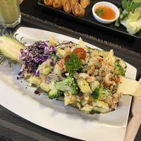 Pineapple fried Rice & Spring Rolls   at Plant-erian in Krabi