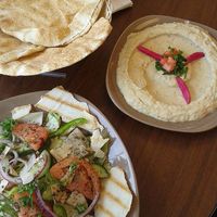 Fattoush, hummus and pita. at Midsea Eatery in Fredericton
