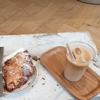 Almond croissants and iced latte (oat milk). It was so tasty, and you have a great seating outside or inside. Inside you can also watch through the glass door how these being made  at Saint-Jean in Amsterdam