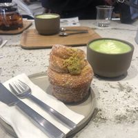 Pistachio cruffin & matcha coconut latte   at Saint-Jean in Amsterdam