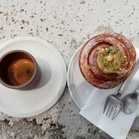 Espresso and pistachio desert at Saint-Jean in Amsterdam