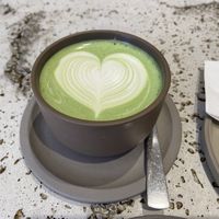 Matcha latte with pea milk: slightly bitter but good  at Saint-Jean in Amsterdam