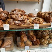 Offering 6 Oct 2023: their cruffin with blueberry and bostock with apple were tasty. The savoury, spicy croissant with ‘cheese’ and spices was quite nice, but a bit boring. at Saint-Jean in Amsterdam