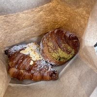 Almond croissant and pistachio cruffin  at Saint-Jean in Amsterdam