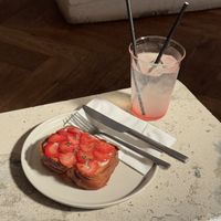 Rhubarb drink & strawberry french toast 🍓🍞✨ (Both delicious!)  at Saint-Jean in Amsterdam