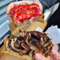Strawberry toast and chocolate babka at Saint-Jean in Amsterdam