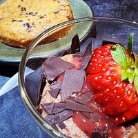 Strawberry chocolate mousse and chocolate chip cookie. at Earthen  in Brooklyn