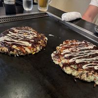 Soy meat and mochi/corn okonomiyaki  at Gion Tanto - 祇園たんと in Kyoto