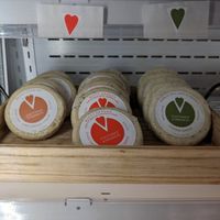 Cheese wheels at Cultured Kindness Vegan Cheese Shop in Portland