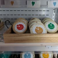 Cheese wheels at Cultured Kindness Vegan Cheese Shop in Portland