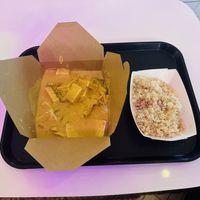 Yellow curry with steamed tofu and brown rice side   at Stiks in Sarasota