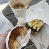 Chai latte, salted caramel donut and cheesy bread  at Tokyo Vegan Bakes in Tokyo