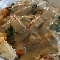 hillbilly seitan and biscuit breakfast bowl at The Lunch Room in Ann Arbor