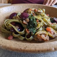 Andean noodles with vegan pesto at Explora Valle Sagrado in Urquillos