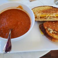 Vegan pastrami sandwich and tomato soup  #Veganuary at The Mercury Café in New Castle
