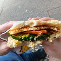 Filled focaccia (with farinata, hummus and veg) at Terracotta in Verona