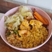 Cous cous bowl with veggies and lentil dahl at Terracotta in Verona