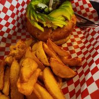 Vegan chickpea burger at Ruta 9 Sandwich Bar Cocina in Punta Arenas