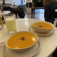 Soup of the day + hot ginger lemon at Café Sao in Lisbon