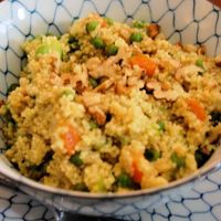 Couscous with peas, veggies and coconut sauce.  at Caffe Orientale Tearoom in Venice