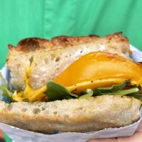 Focaccia pesto sandwich   at Lazy Cow Bakery in Seattle