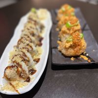 Spicy crunch roll and spicy tuna on crispy rice  at Sakura in Fullerton