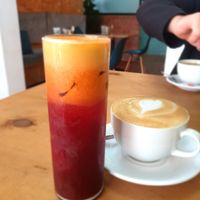 Freshly squeezed juice and almond milk Cappuccino at Jacks Bagels  in Jeffreys Bay